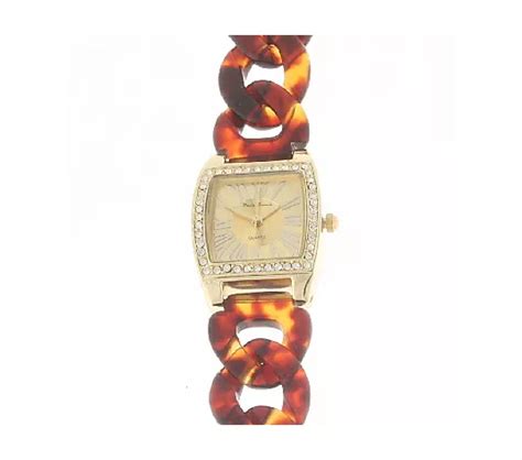 Paulo Franchi Goldtone Crystal Detail Tortoise Shell Effect Wa.